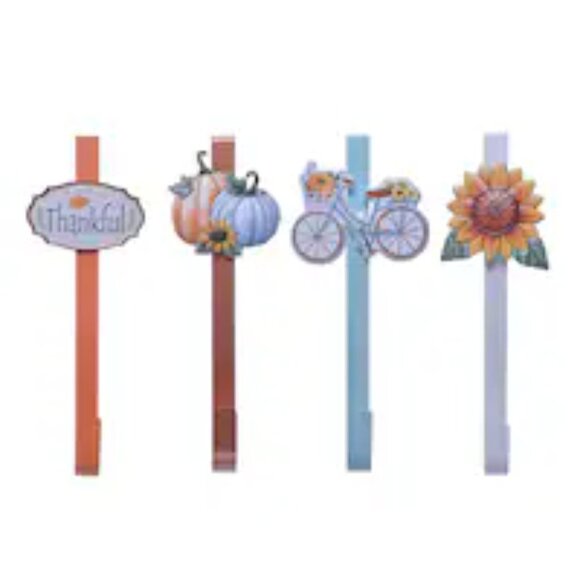 Bundle of 4 Fall Harvest Icon Shaped Metal Wreath Hangers 12.6 in. New - Picture 2 of 6